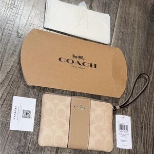 Coach Tan and Cream Wristlet
